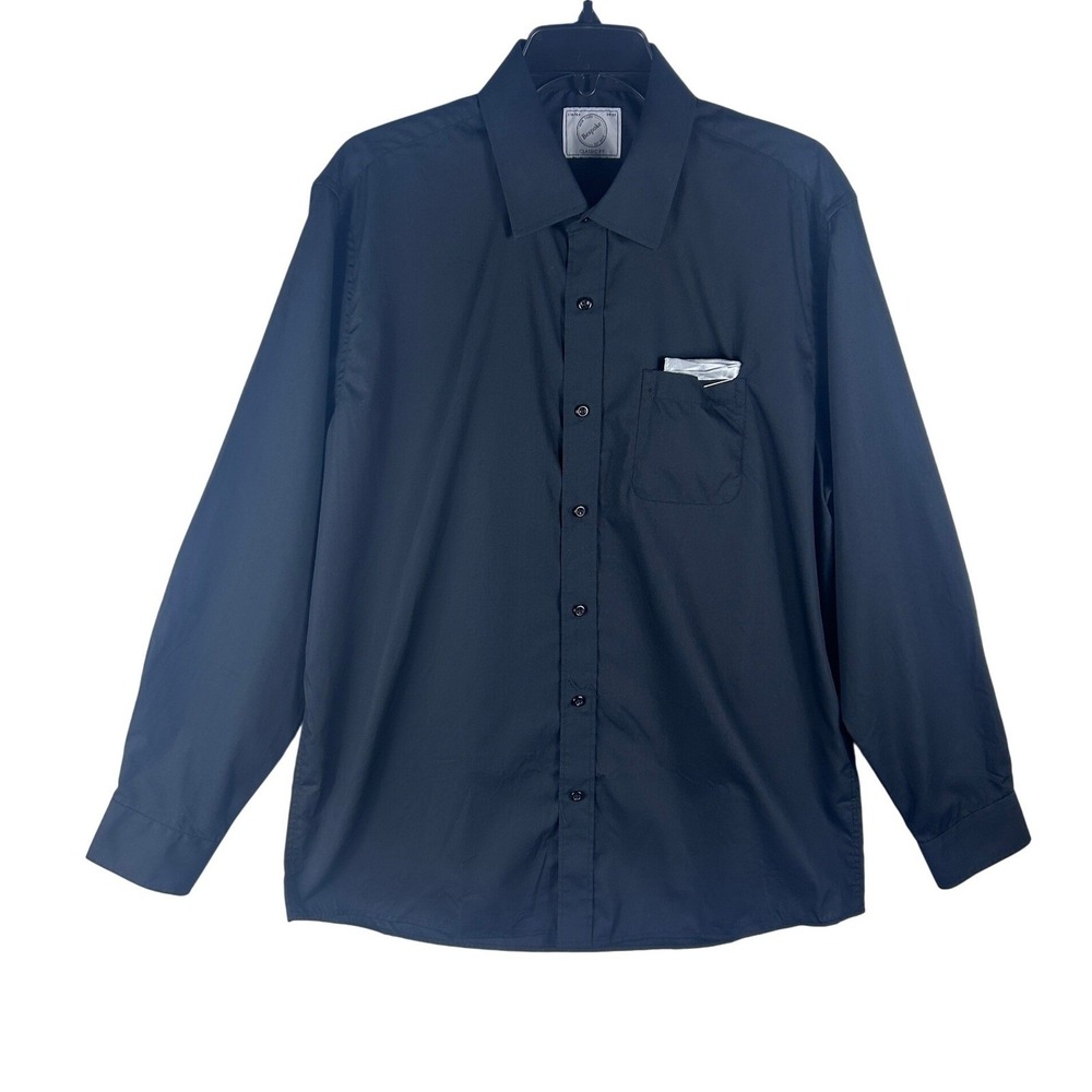 Bespoke New York Classic Fit Black Long Sleeve Button Up Shirt Men Large 16-16.5
